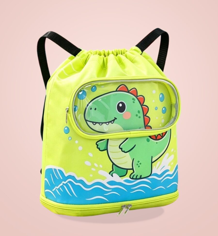 Kids Dinosaur Swim Bag – Green Waterproof Swimming Backpack