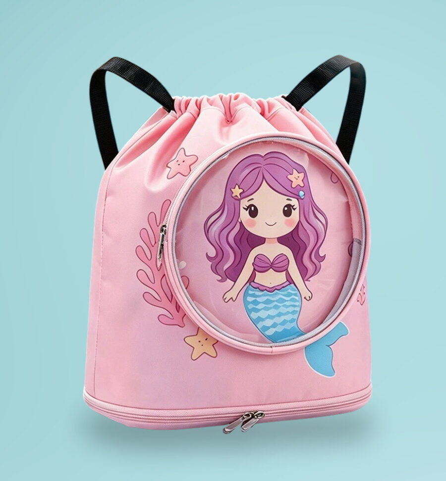 Kids Mermaid Swim Bag – Waterproof Drawstring Backpack